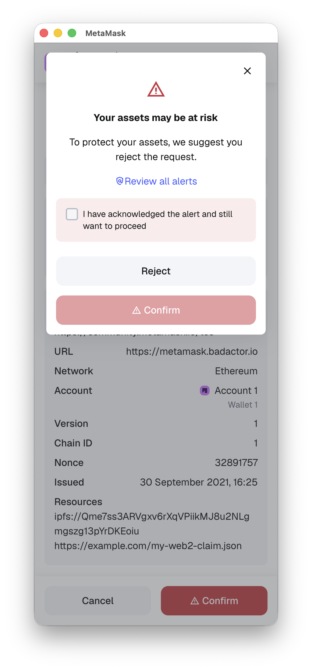 MetaMask Sign-In with Solana domain mismatch detailed warning popup